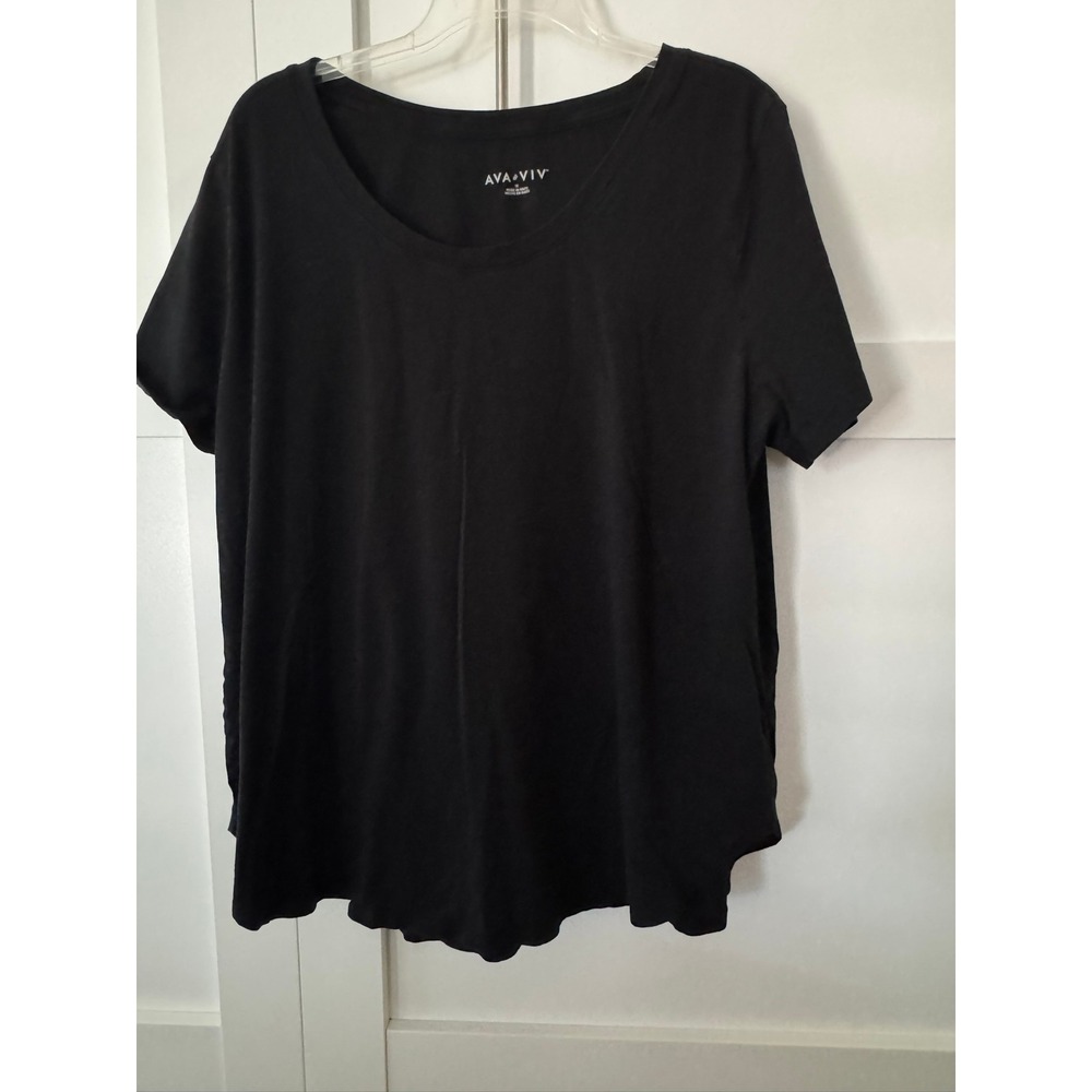 Ava & Viv Womens 1X Black Scoop Neck Short Sleeve Cotton Modal Stretch Tee Shirt - Picture 2 of 8